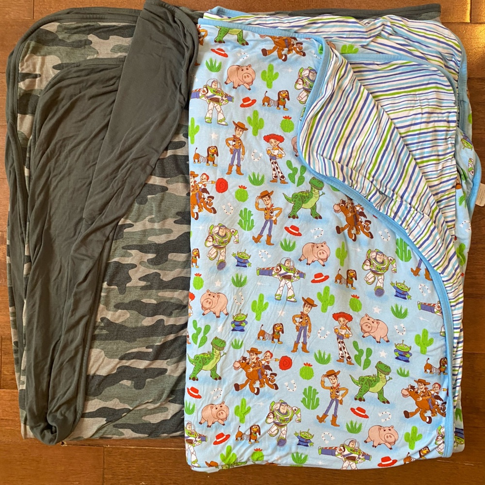 Little sleepies cloud blankets, toy story and vintage camo